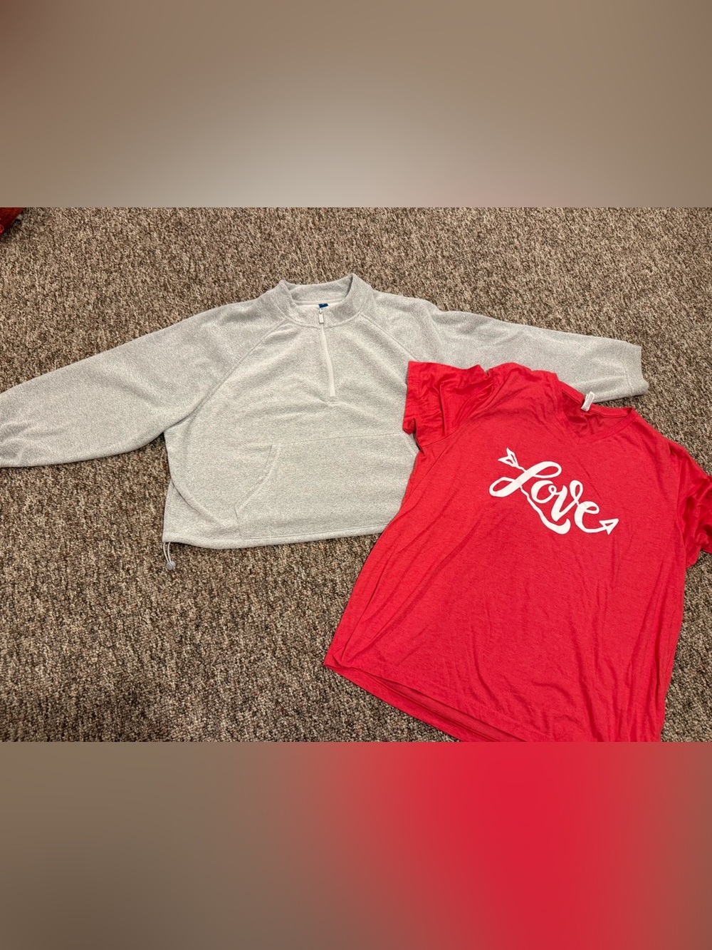 Old Navy Gray Quarter-Zip Sweatshirt & Red 'Love' Graphic Tee Set